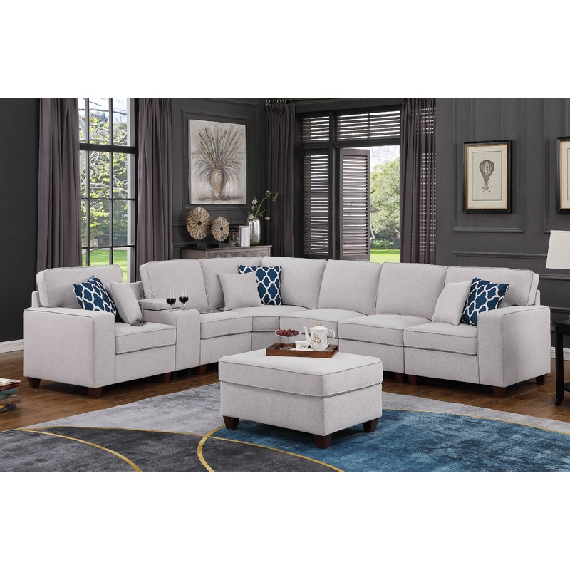 Sam - Sectional Sofa With Ottoman - Light Gray