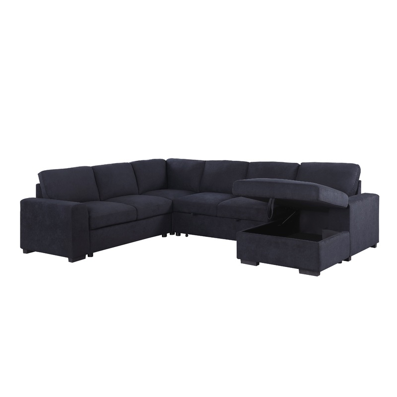 Selene II - Woven Fabric Sleeper Sectional Sofa With Right Facing Storage Chaise - Dark Gray