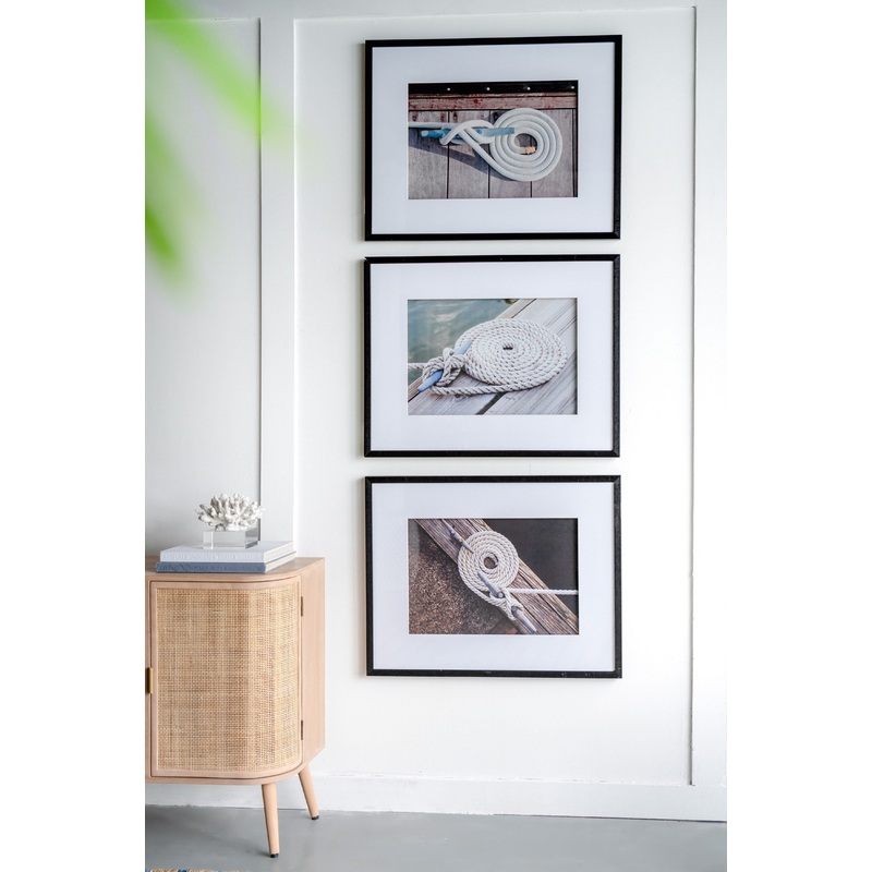 Rope Wall Art With Frame, Wall Decor For Living Room (Set of 3) - White / Black