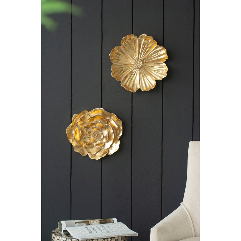 Rose Hanging Resin Wall Accents (Set of 2) - Gold