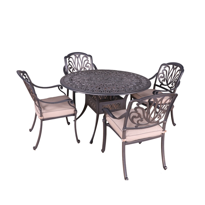 Round 4 Person 48" Long Aluminum Dining Set With Sunbrella Cushions - Gray / Ivory
