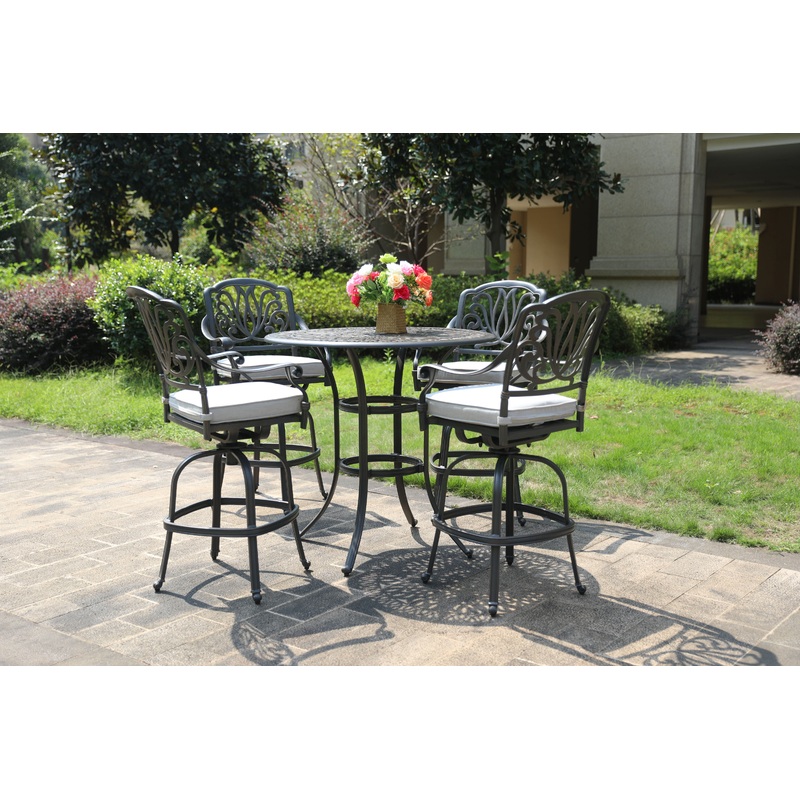 Round 41.97" Long Bar Height Dining Set With Cushions