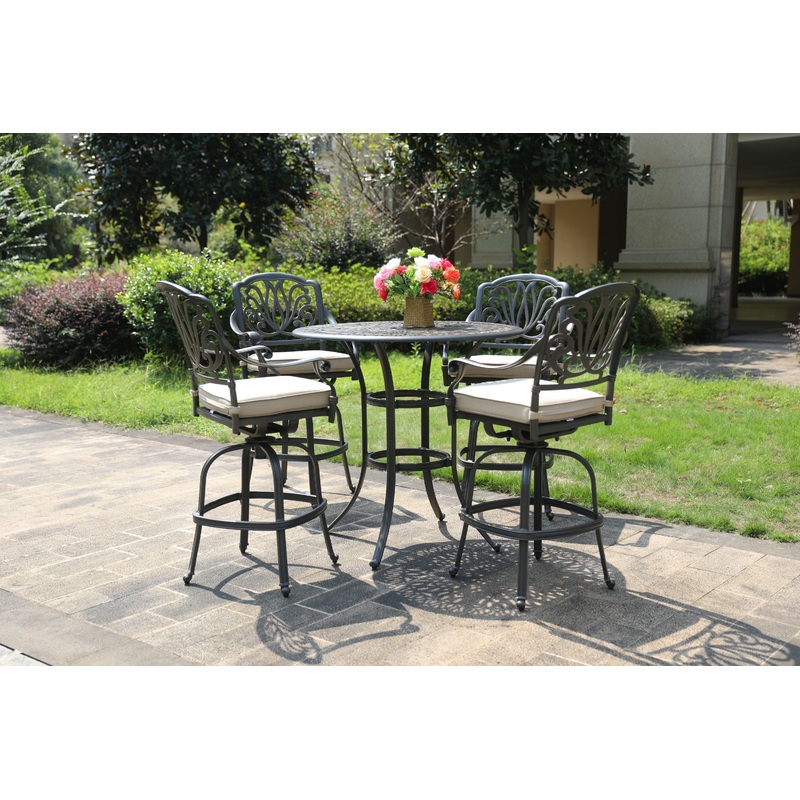 Round 42" Long Bar Height Dining Set With Cushions