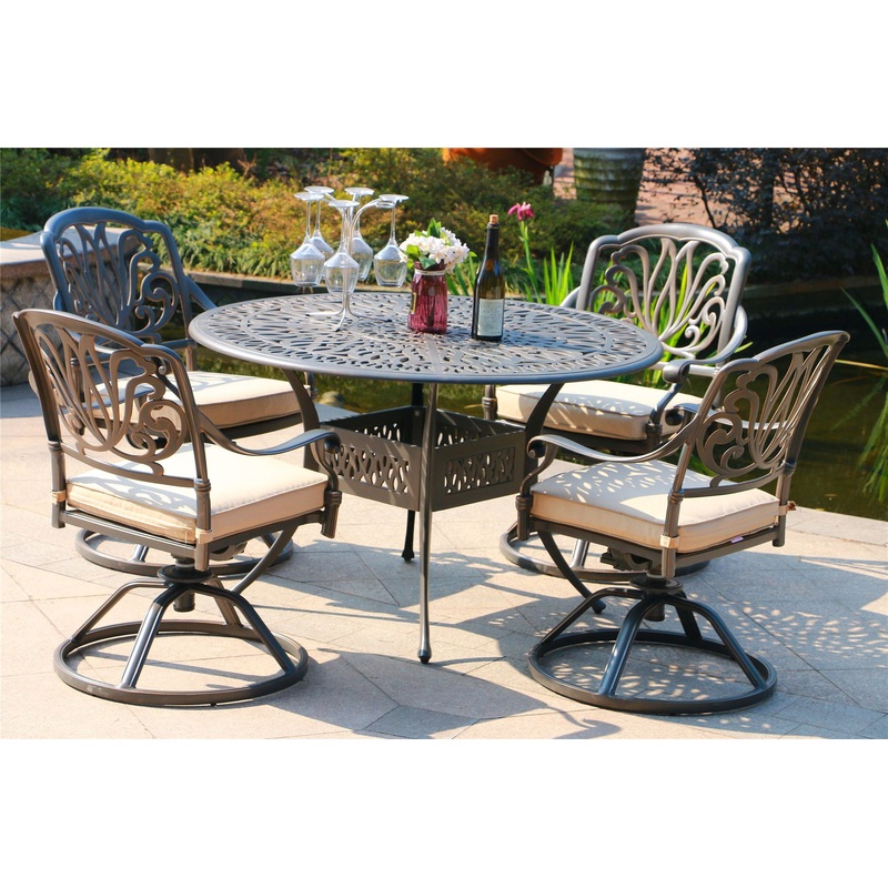 Round 48.03" Long Aluminum Dining Set With Cushions