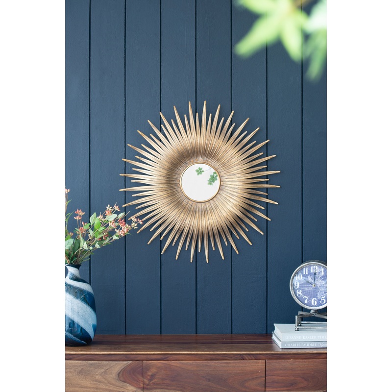Retro DesignSunburst Metal Wall Mirror Decorative Mirror For A Bedroom Dressing Room, Hallway Or Living Space - Gold