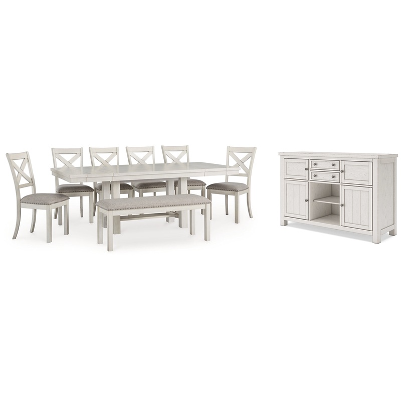 Robbinsdale Dining Table and 6 Chairs and Bench with Storage