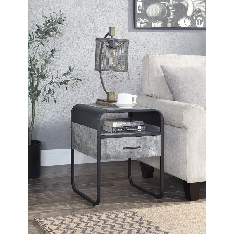 Raziela - End Table With Drawer - Concrete Gray / Black
