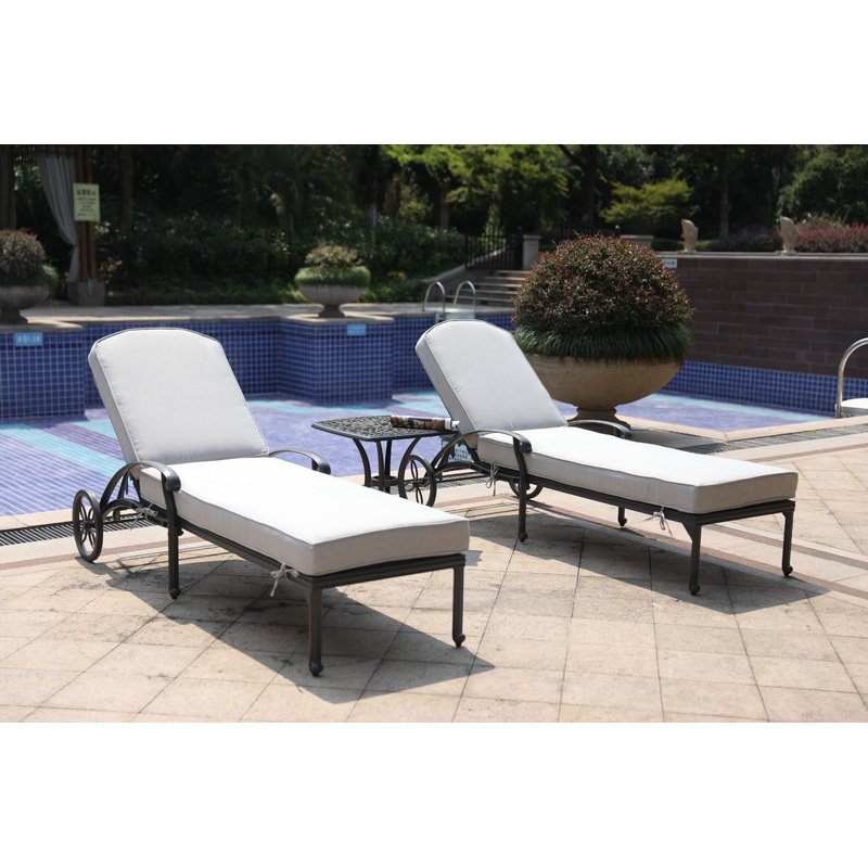 Reclining Chaise Lounge Set With Cushion And Table - Metal