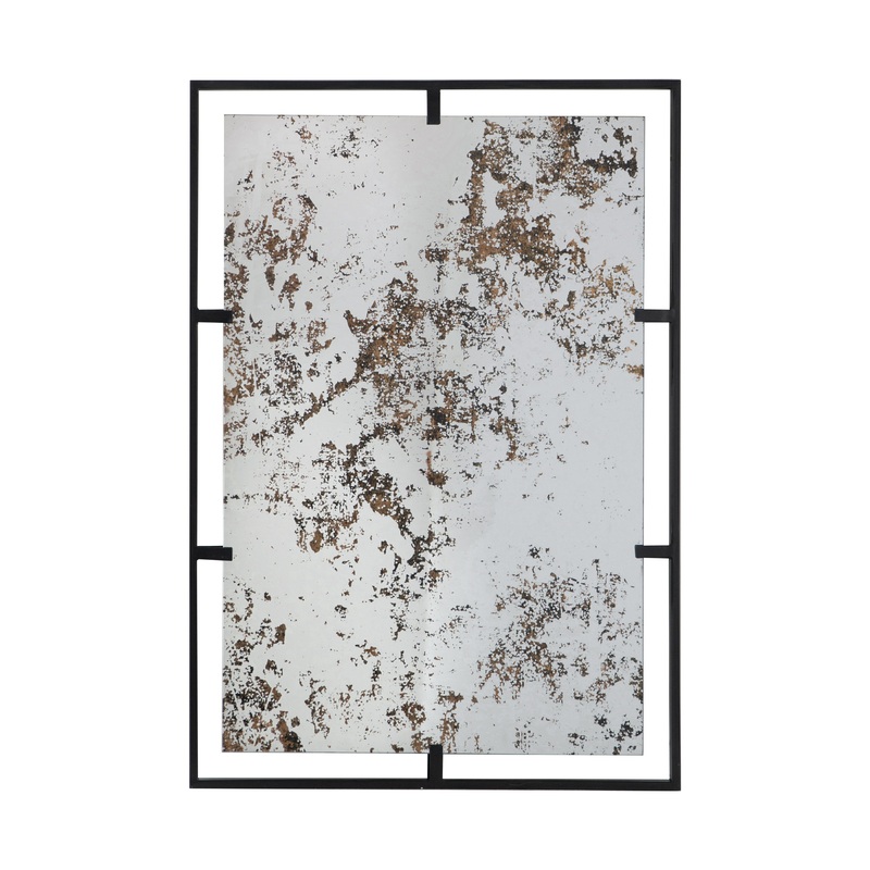 Rectangle Antiqued Wall Mirror Wall Mirror With Metal Frame, Home Wall Decor, Bedroom Living Room Entryway Wall Accent - Black
