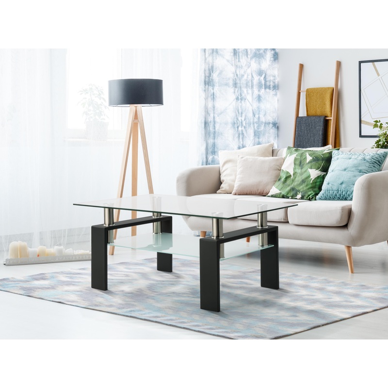 Rectangle Coffee Table, Modern Side Center Tables For Furniture - Clear / Black