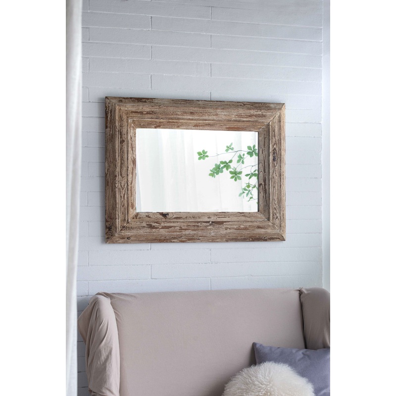 Rectangle Wall Accent Mirror With Distressed Wood Frame - Brown