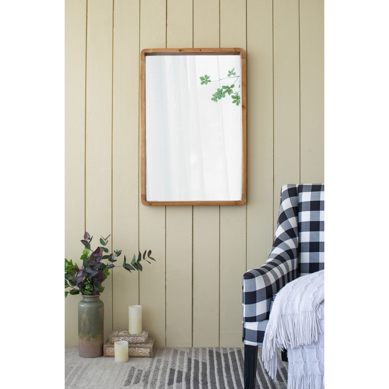 Rectangle Wood Mirror, Farmhouse Wall Decor For Living Room Bedroom Entryway - Brown