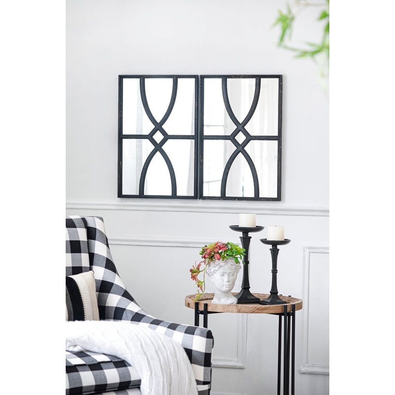 Rectangular Wooden Wall Mirror With Antique Frame, Vertical Or Horizontal Home Decor For Living Room (Set of 2)