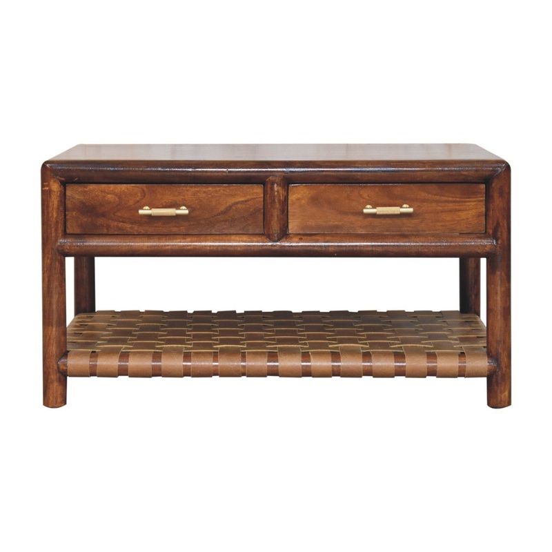 Regency Woven Console Table With 2 Drawers - Brown