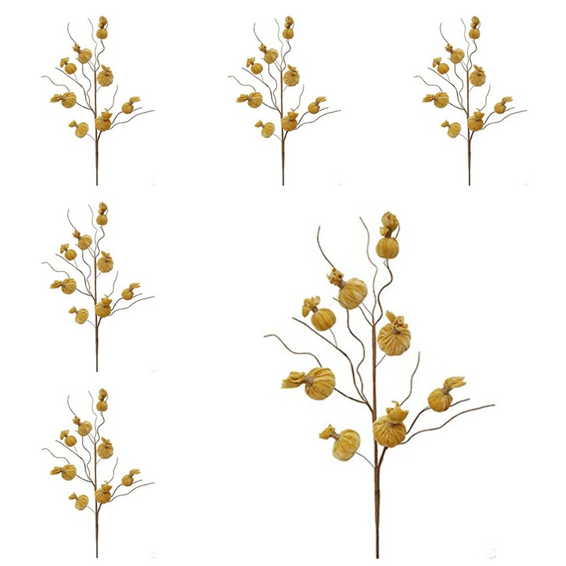 Pumpkin Spray, Botanicals Decor For Harvest Festival Fall Festival & Thanksgiving Table Decorations (Set of 6) - Yellow