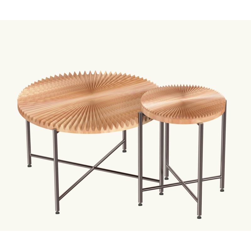 Radial - Pattern Coffee And End Table Set Waterproof Cover, Distressed Cylindrical Design (Set of 2)