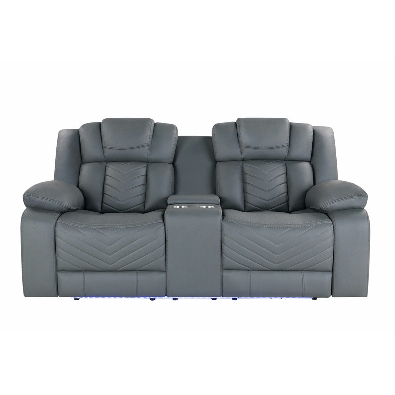 Raize - 10 Power Console Reclining Loveseat With LED - Gray