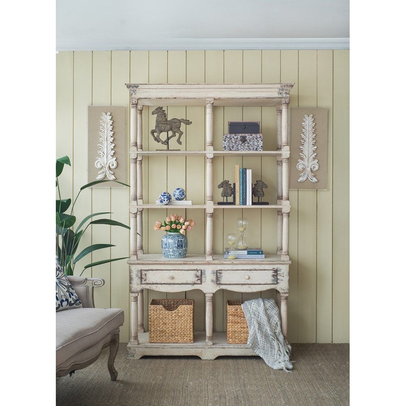 Adela - French Country Bookcase Display Storage Shelf Etageres - Antique White