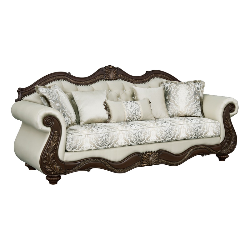 Pierce - Sofa With 5 Pillows - Beige / Cherry