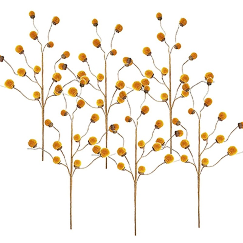 Acorn Spray, Botanicals Decor For Harvest Festival Fall Festival & Thanksgiving Table Decorations (Set of 6) - Yellow