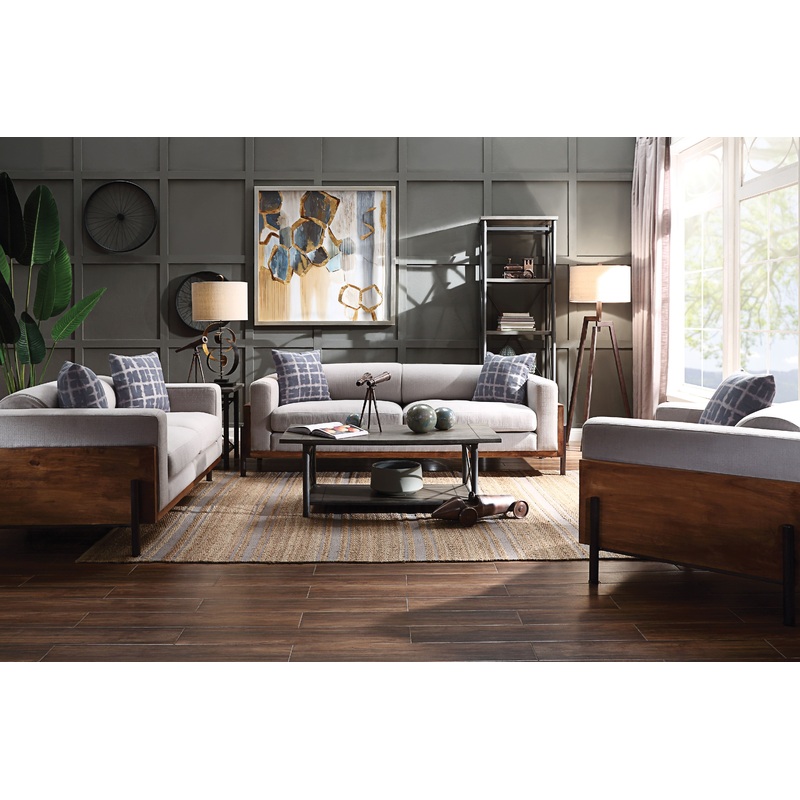 Pelton - 3 Piece Living Room Set With Toss Pillows - Walnut