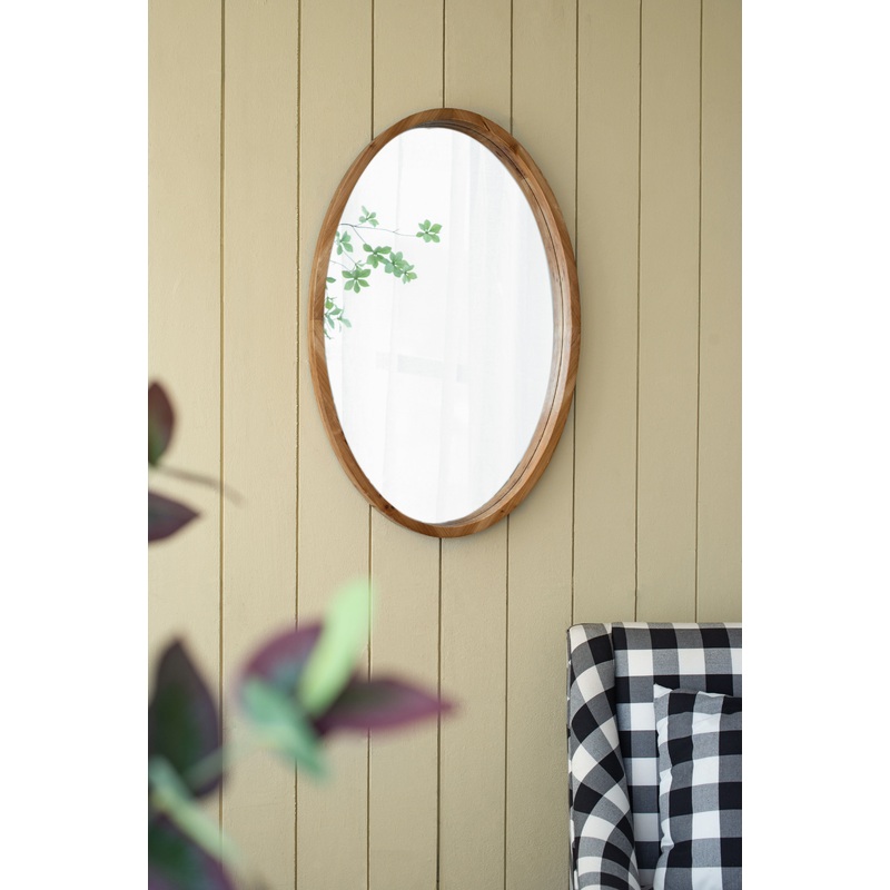 Oval Wall Mirror With Wood Frame, Farmhouse Wood Mirror For Bathroom Entryway Console Lean Against Wall - Brown