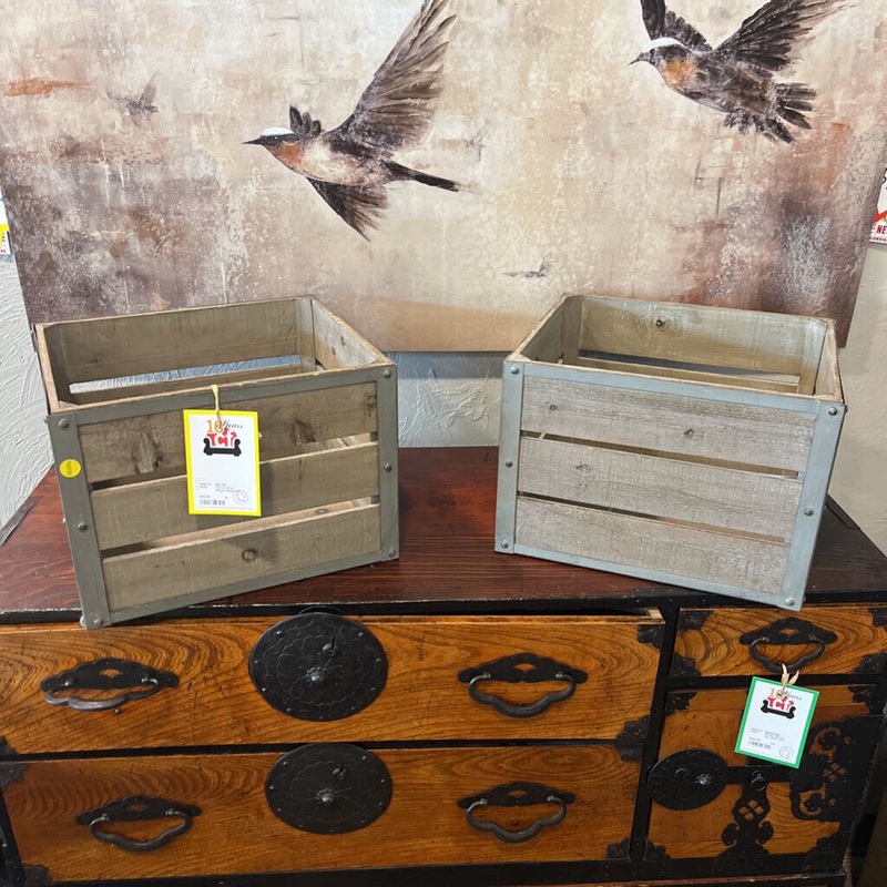 Pair of Gray Wood Crates