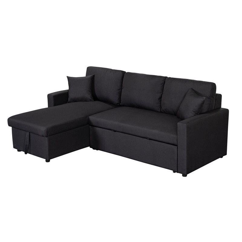 Paisley - Linen Fabric Reversible Sleeper Sectional Sofa With Storage Chaise