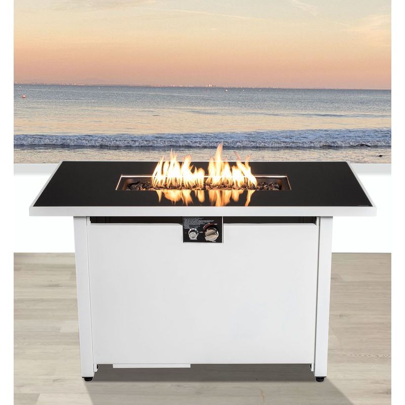 Outdoor Fire Pit Table With Lid - White / Black