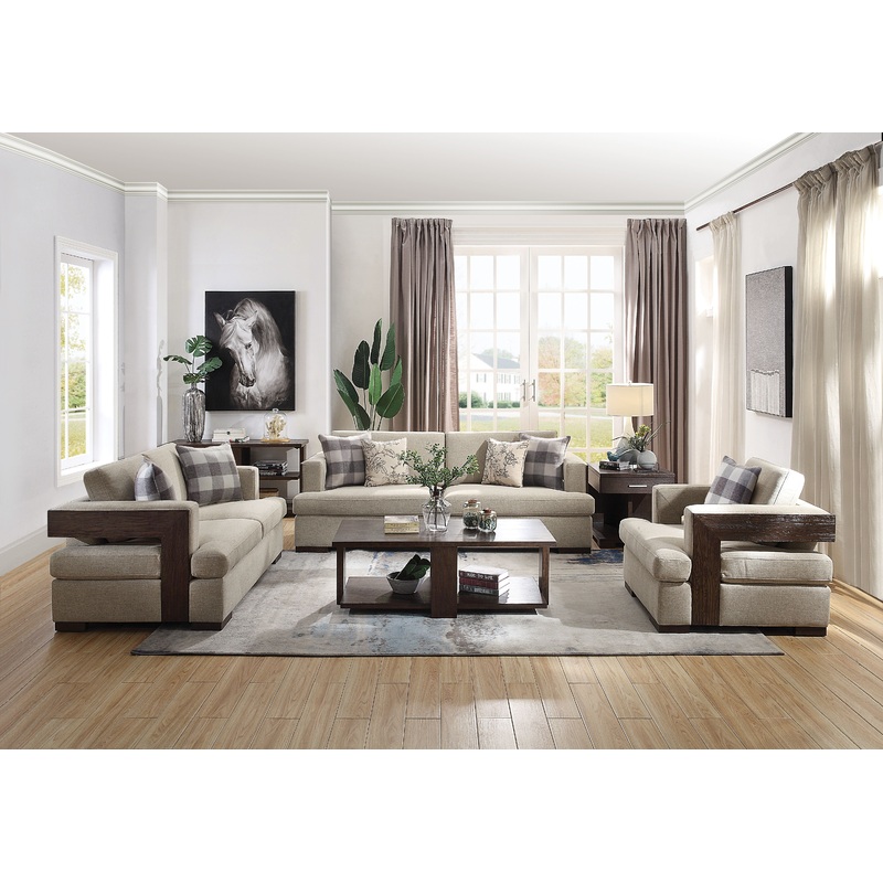 Niamey - 3 Piece Living Room Set With Toss Pillows - Walnut