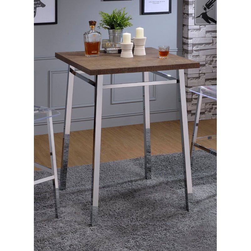 Nadia - Chrome Bar Table - Oak / White