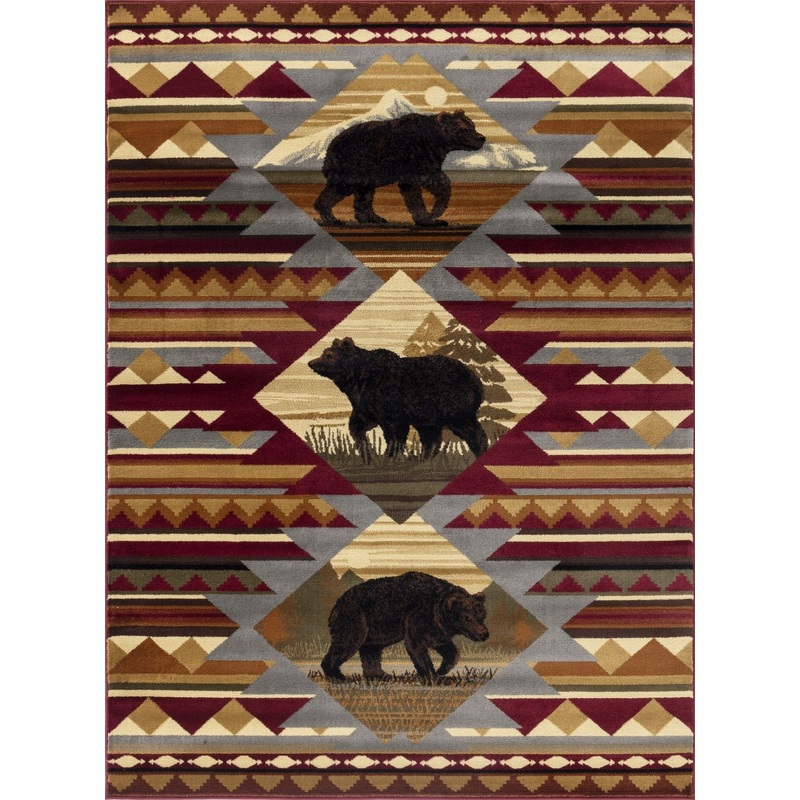 Nature's Nest - 5'3" X 7'3" Lodge Area Rug Polypropylene - Multi, Red