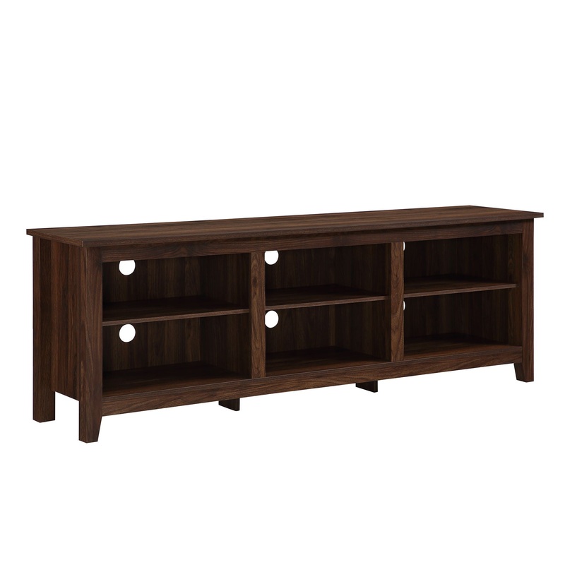 Modern Transitional 3 Shelf Open Storage 70" TV Stand For 80" TVs - Dark Walnut