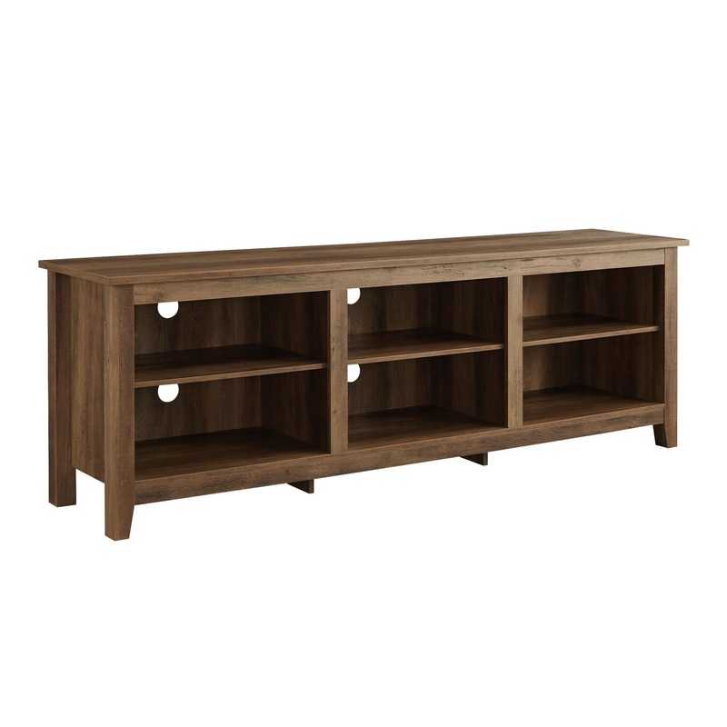 Modern Transitional 3 Shelf Open Storage 70" TV Stand For 80" TVs - Rustic Oak