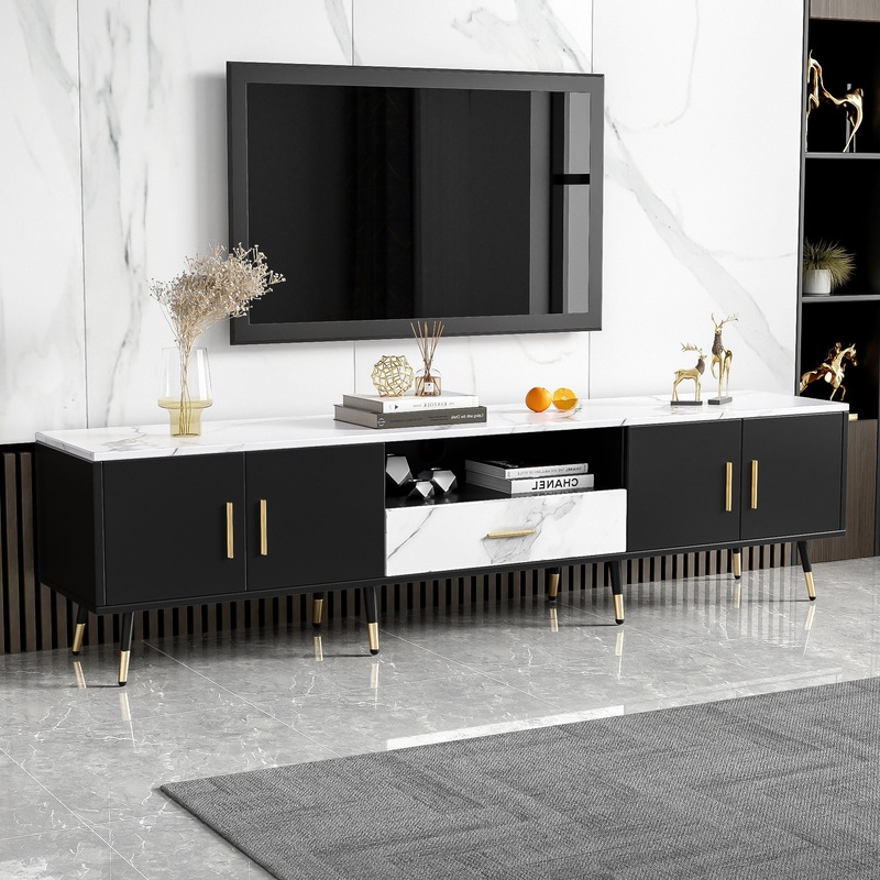 Modern TV Stand With 2 Cabinets & Open Compartments, Entertainment Center For Tvs Up To 80''
