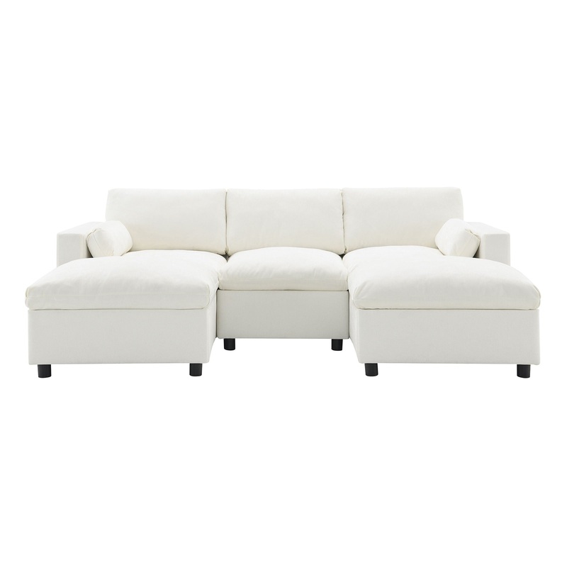 Modular Sectional With Storage Pockets, 5 Seat U Shaped Couch Set With Pillows, Free Combination Modern Cloud Sofa With 2 Movable Ottoman