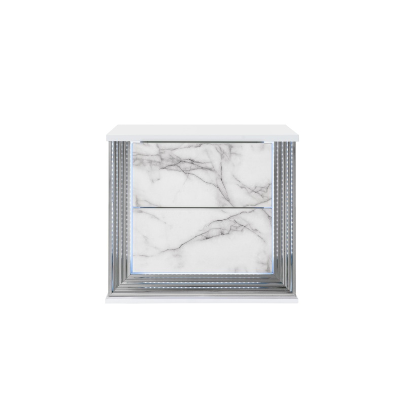 Moon - Marble Nightstand With LED - White