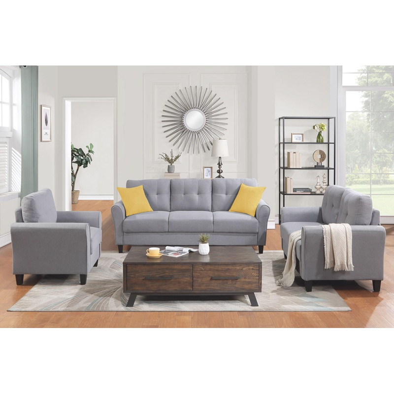Modern Living Room Sofa Set Linen Upholstered Couch Furniture For Home Office