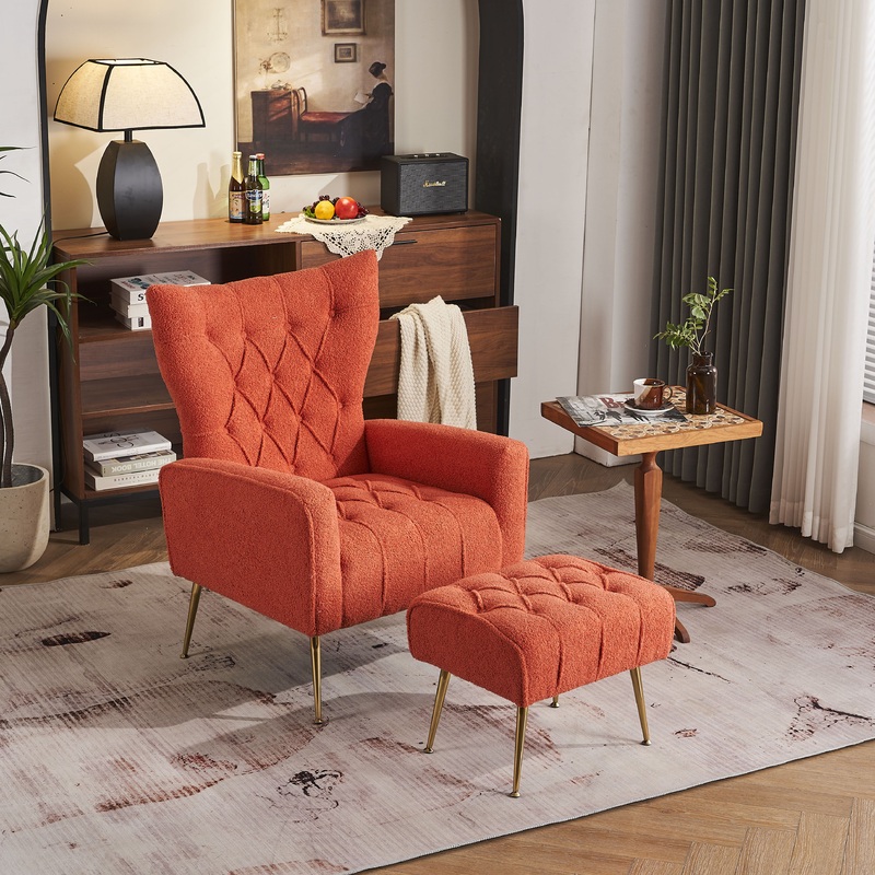 Modern Accent Chair With Ottoman, Comfy Armchair For Living Room