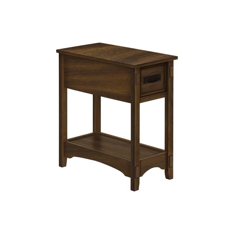 Accent End Table, 2 Tier, Narrow, Storage Drawer, Transitional - Walnut