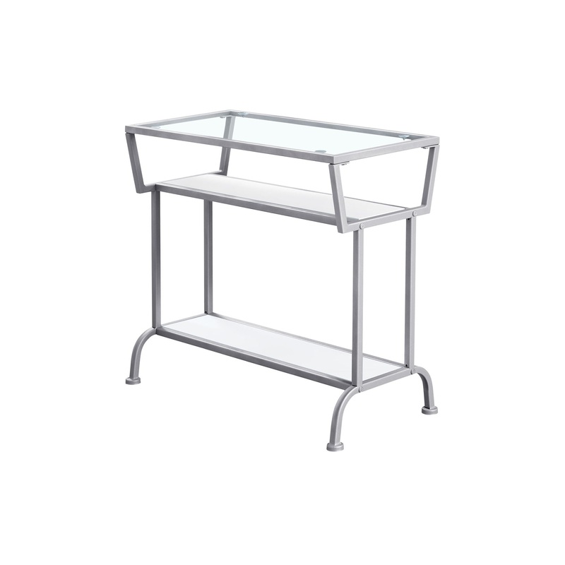 Accent Side Table, Narrow, Small, 2 Tier, Modern - White