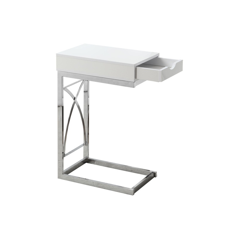 Accent Table, C - Shaped Glossy Contemporary & Modern - White