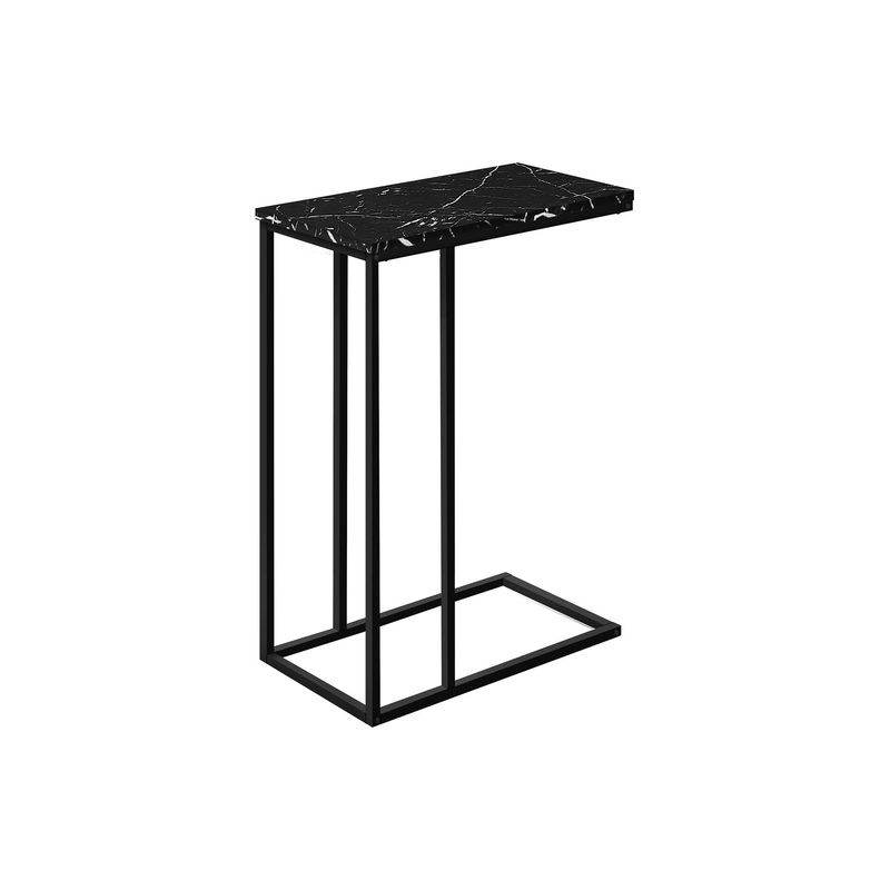 Accent Table, C - Shaped, Marble Look Modern Design - Black
