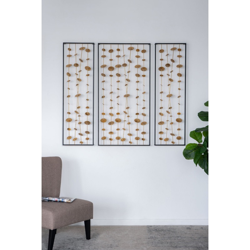 Metal Decorative Wall Art With Frame, Wall Decor For Living Room (Set of 3) - Gold