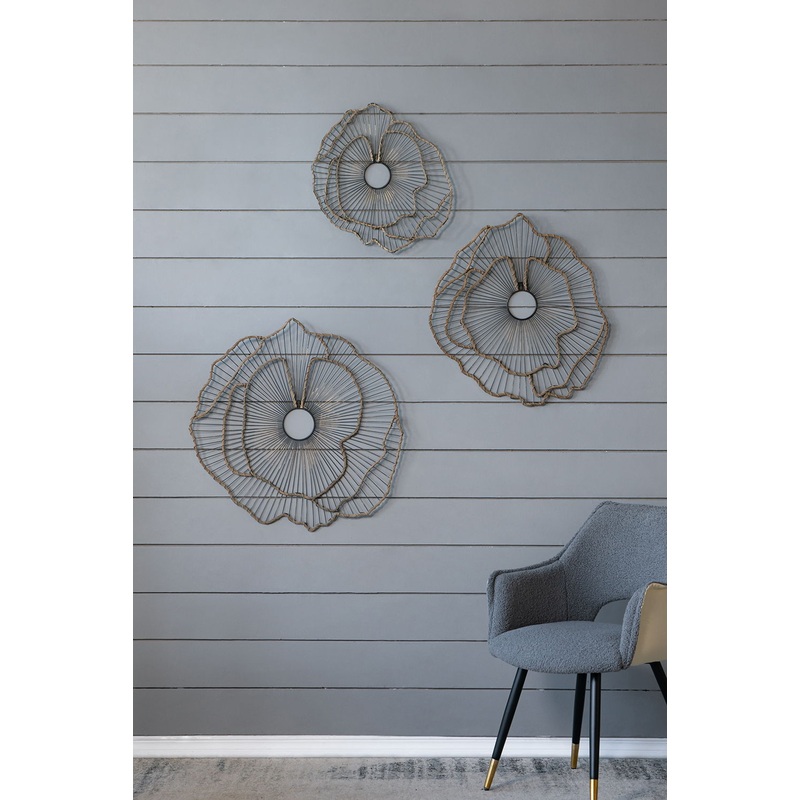 Metal Flowers Wall Decor, Transitional Wall Floral Sculpture For Foyer Porch Hallway Entrance (Set of 3) - Gold