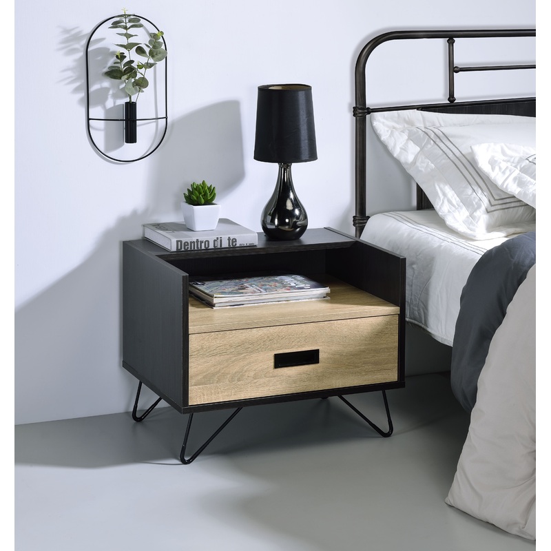 Melkree - Accent Table With Display & Utility Function - Oak / Black