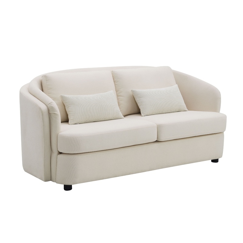Mariko - Linen Loveseat With 2 Toss Pillows - Beige