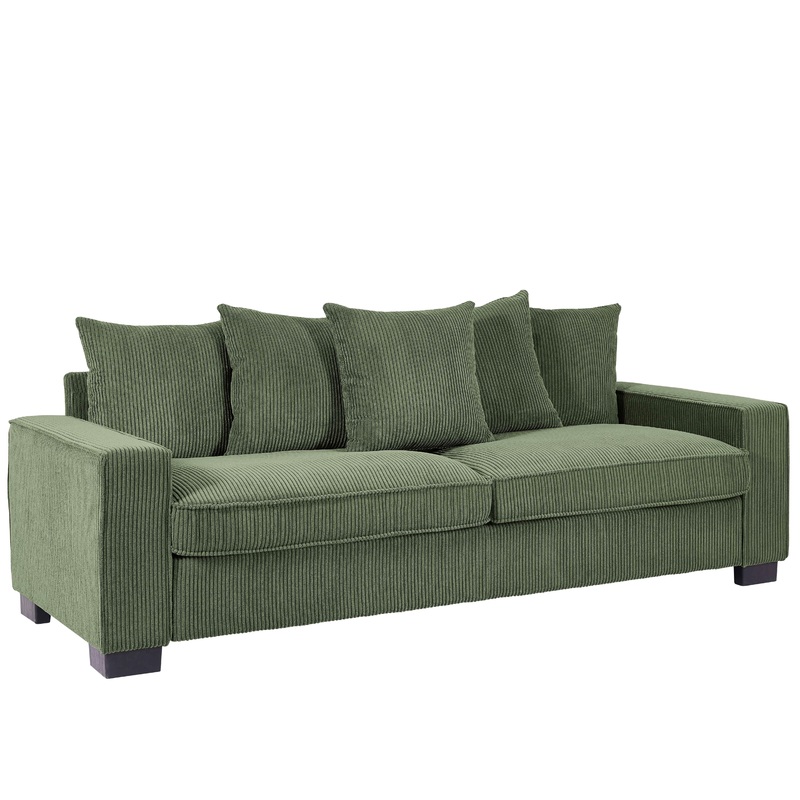 Luxe Corduroy Sofa With 5 Matching Toss Pillows, Sleek Design, Spacious And Comfortable 3 Seater Couch