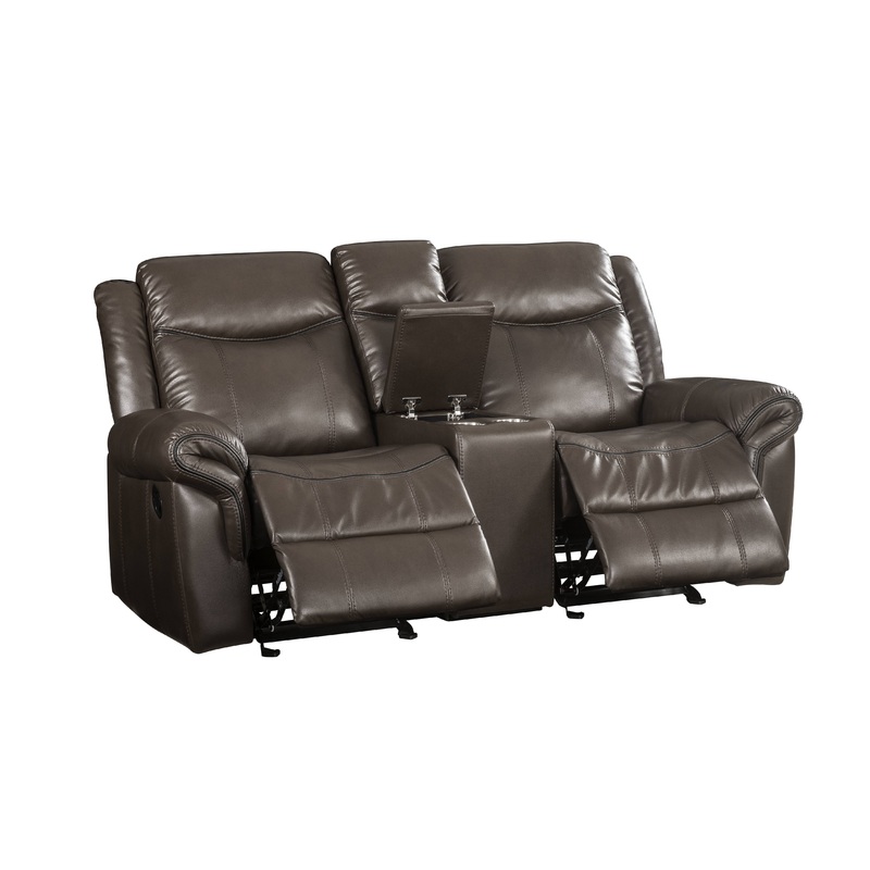Lydia - Leather Aire Motion Loveseat With USB Console - Brown
