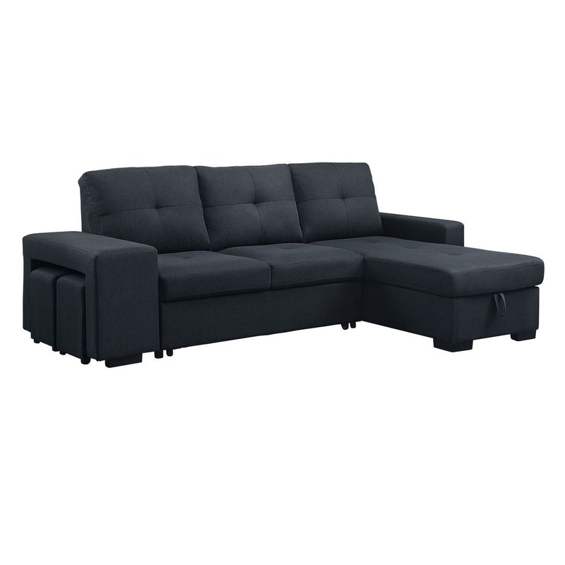Lucas - Linen Sleeper Sectional Sofa With Reversible Storage Chaise - Dark Gray